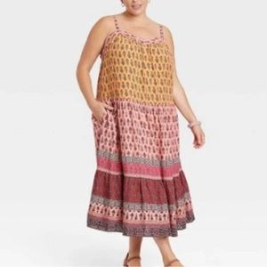 🎯 Knox Rose Woman's Tiered desert red A-line Dress boho festival NWT